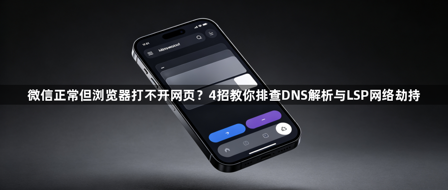 微信正常但浏览器打不开网页?4招教你排查DNS解析与LSP网络劫持1
