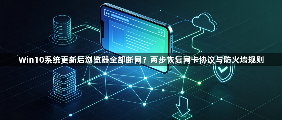 Win10系统更新后浏览器全部断网?两步恢复网卡协议与防火墙规则1